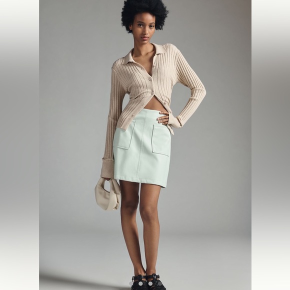 NWT Maeve by Anthropologie mint green faux leather mini skirt w/ exposed zipper - Picture 1 of 6